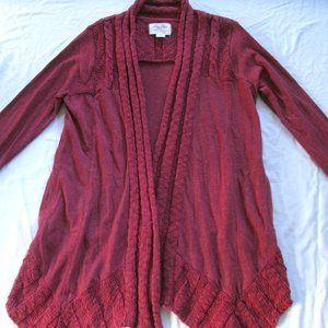 Lucky Brand Cardigan Draped Wrap Lotus Maroon Pockets Open Front Small
